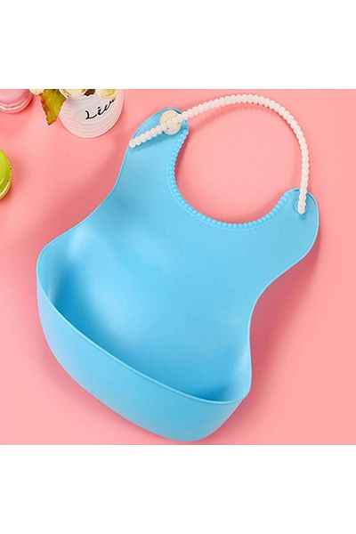 For Prime 2 Pieces Children's Baby Food Bib Silicone Spill Prevention Bendable Apron Blue