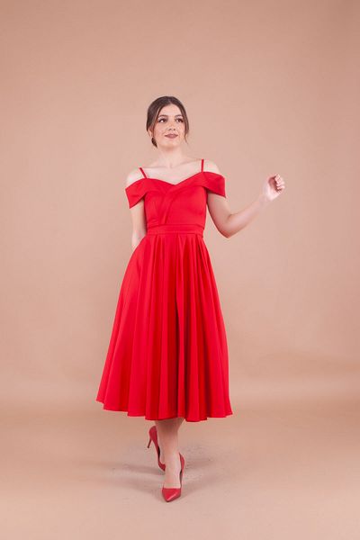 Bidoluelbise Women's Strappy Off-Shoulder Detail Pleated Midi Dress