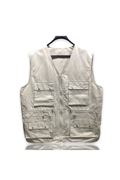 LUSSOLİFE Erkek Çok Cepli Astarlı Keten Avcı Yelek