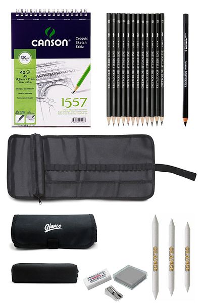 GLANCE Canson 1557 Sketch Drawing Notebook 40 Yp Cretacolor Graduated Pen Studioline Sketch Drawing Set with Bag