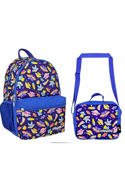 ÜMİT ÇANTA Famebag--cennec Blue Cute Planet Patterned Children's Primary School Bag - Lunch Box Set