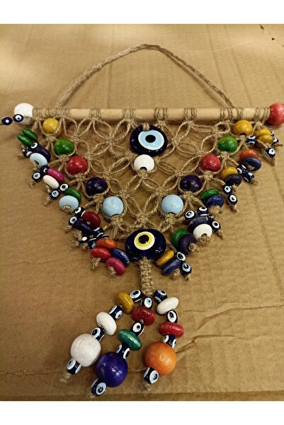 Trend Dünyası Hasır Ipli Özel Örgülü Nazar Boncuklu Bahçe Balkon Duvar Sarkaç