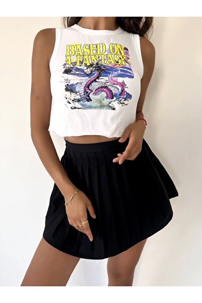 Jose Clothing Damska biała koszulka z nadrukiem Crop Top