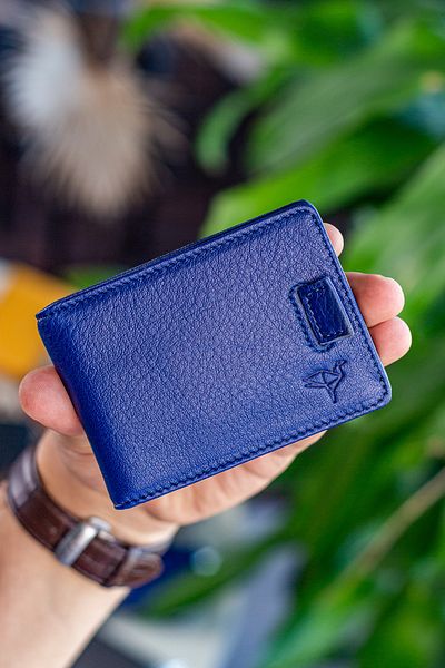 Garbalia Celtic Genuine Leather Rfid Blocking Dark Blue Card Holder Wallet with Money Clip