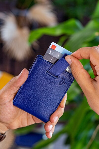 Garbalia Celtic Genuine Leather Rfid Blocking Dark Blue Card Holder Wallet with Money Clip