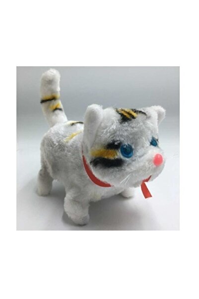 vizyon1 Yürüyen Miyavlayan Gözleri Işıklı Sesli Pilli Peluş Kedi + 3 Adet Pil