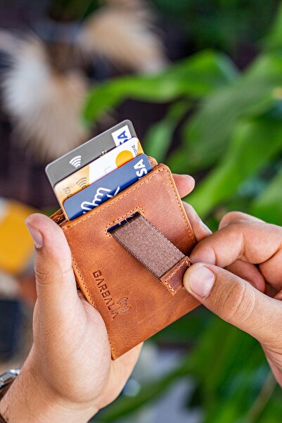 Garbalia Peněženka Crazy Tan Card Holder z keltské pravé kůže s blokováním RFID karet s klipy na peníze