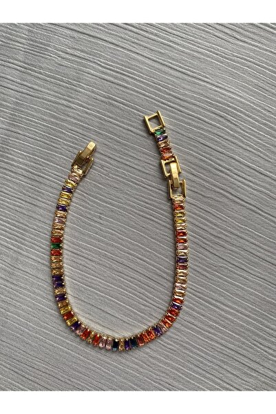 Labone Accessories Renkli Baget Taşlı Gold Su Yolu Bileklik&17 Cm