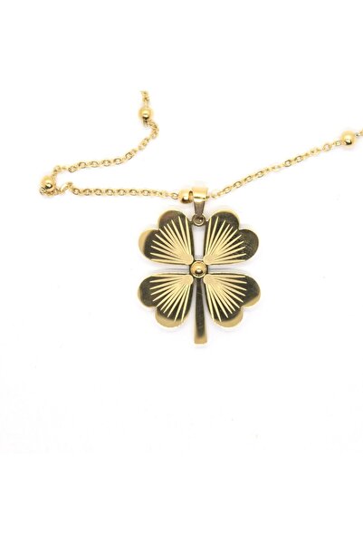 X-Lady Accessories Altın Renk Çelik Top Zincir Yonca Kolye - 1436