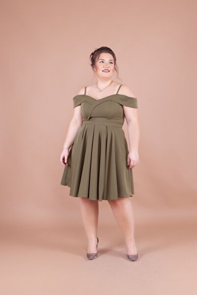 Bidoluelbise Women's Plus Size Strappy Off-Shoulder Detail Pleated Mini Length Dress