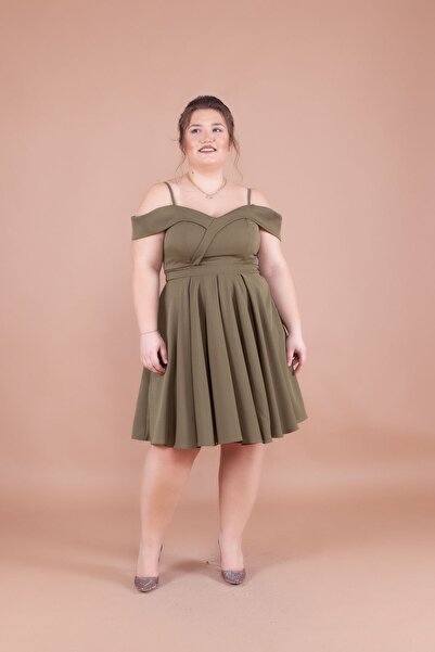 Bidoluelbise Women's Plus Size Strappy Off-Shoulder Detail Pleated Mini Length Dress