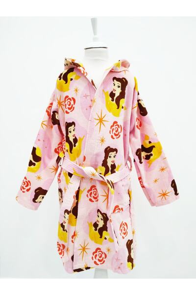 PRENSES Kapuşonlu Pembe Desenli Kız Çocuk Bornoz