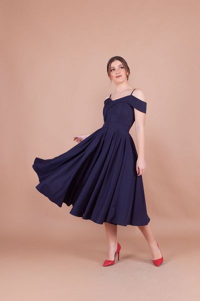 Bidoluelbise Women's Strappy Off-Shoulder Detail Pleated Midi Dress