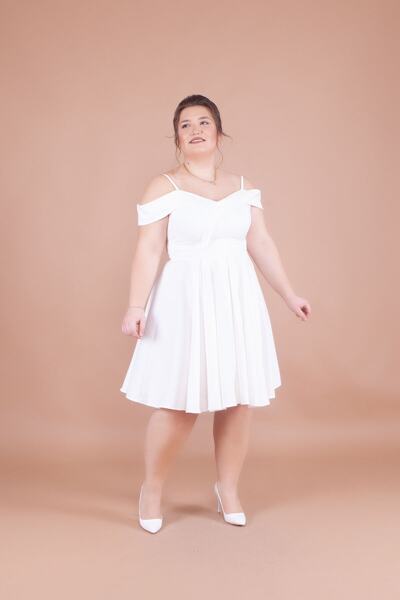 Bidoluelbise Rochie de damă, mărime mare, cu bretele, cu detaliu de umăr, pliată, mini-lungime