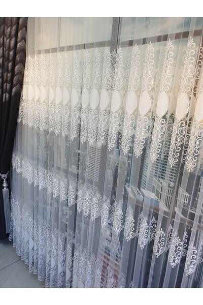 lüks House Lüks Tül Perde Brode 4 Işlem Beyaz Rengi 1 E 3 Sık Pile.