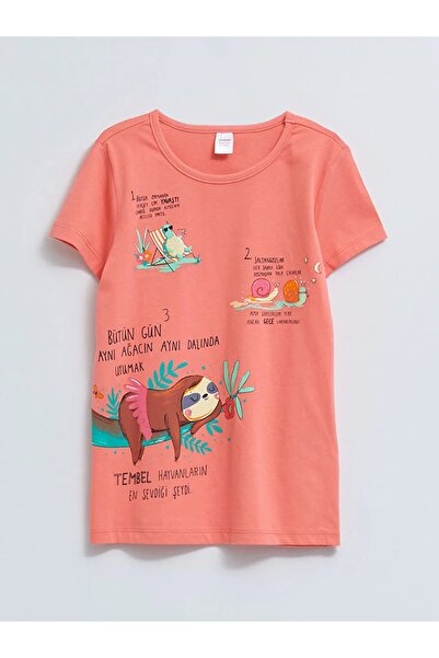 LC Waikiki Mädchen – bedrucktes Kurzarm-Pyjama-Set mit Rundhalsausschnitt