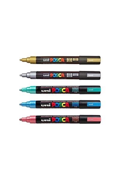 Uni Posca Marker Kalemi Pc-5m (1.8-2.5mm) 5'li Set Metalik Tonlar