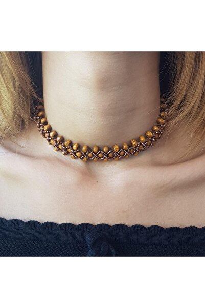 Handmade By HLY Light Brown Wooden DetAiled Choker NecklAce