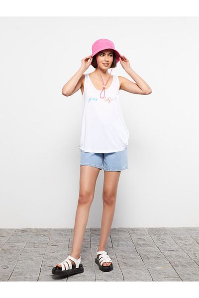 LC Waikiki Lcw Casual U-Neck Printed Viscose Tank Top damski
