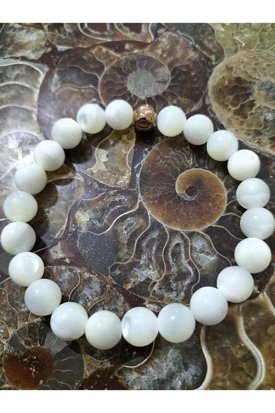 KURTULUŞ ASLAN Original Natural Stone Mother of Pearl 8mm Bracelet Natural Stone
