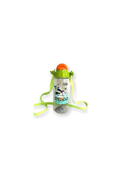 Gıpta Tritan Green Surf Patterned Water Bottle with Straw 500 Ml Tritan Water Bottle Bpa Free