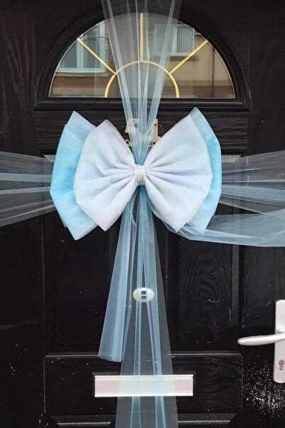 Elzem Tasarım Hediyelik Mavi Beyaz Kapı Tülü + Kapı Süsü Aksesuar