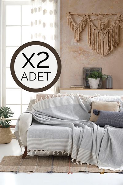 Lux Touch Husa Canapea 2 Piese Gri Bergama 180 X 200 Cm Husa Fotoliu Bumbac