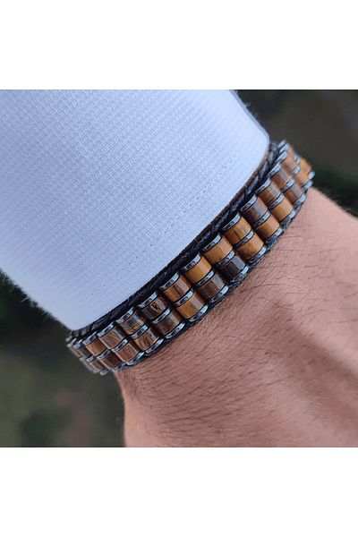 Clays Jewellery Tiger Eye & Hematite Stone Cylinder Bracelet