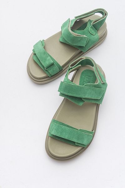 Luvi Wıtna Green Suede Genuine Leather Women's Sandals