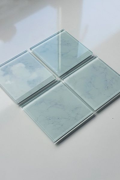 Decorita Glass Coaster| Set of 4 Gray Marble Look| 10cm X 10cm