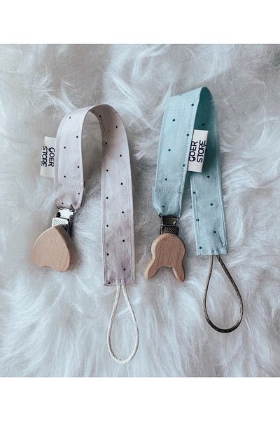 GOER STORE Set of 2 Natural Wooden 100% Cotton Fabric Pacifier Straps