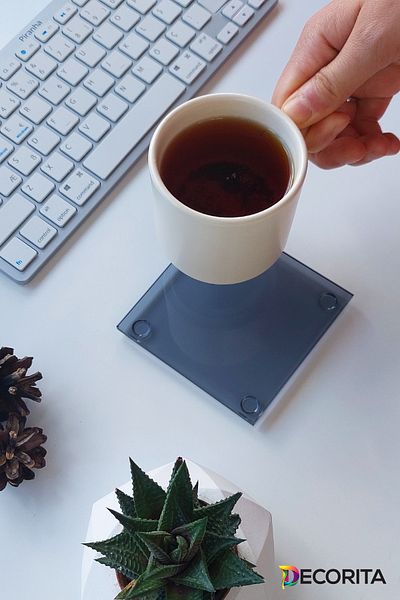 Decorita Glass Coaster| Set of 4 Smoked Glass| 10cm X 10cm
