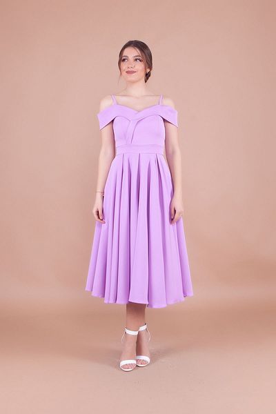 Bidoluelbise Women's Strappy Off-Shoulder Detail Pleated Midi Dress