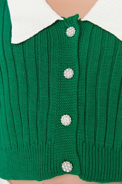 Trendyol Collection Green Knitwear Crop Cardigan - Shirt Collar Twoaw23Hi00519