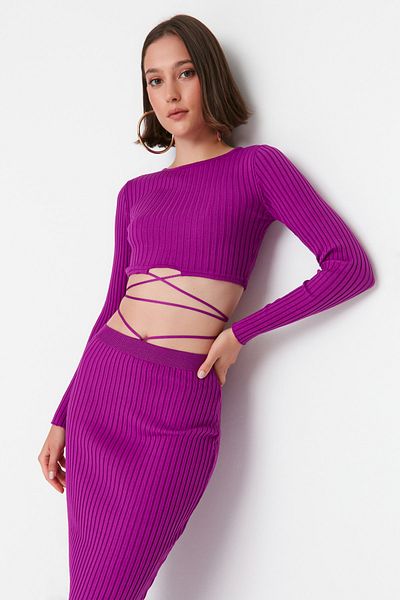 Trendyol Collection Lila nyakkendő részletes kötöttáru felső és alsó készlet TWOAW22EL0543