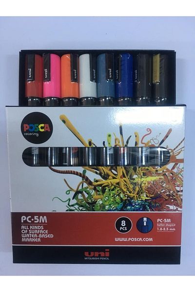 Uni Posca Pc-5M Water Based Painting Marker Set Primary Colors 8 Colors 1.8-2.5 mm