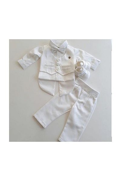 CFR Pugi Baby Boy Luxury Tuxedo Vest Cream Mevlüt Suit Set - Special Occasion Dress