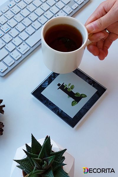 Decorita Glass Coaster| Letter Design| Set of 4| I?Letter| 10cm X 10cm