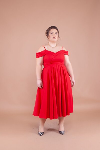 Bidoluelbise Women's Plus Size Strappy Off-Shoulder Detail Pleated Midi Dress