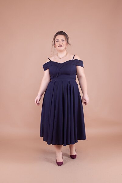 Bidoluelbise Γυναικείο φόρεμα μεγάλου μεγέθους με λουράκι με λεπτομέρεια πλισ...