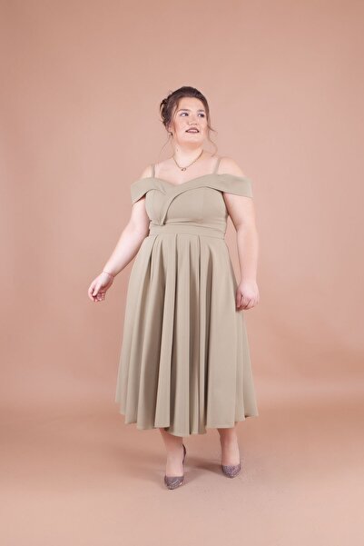 Bidoluelbise Γυναικείο φόρεμα μεγάλου μεγέθους με λουράκι με λεπτομέρεια πλισ...