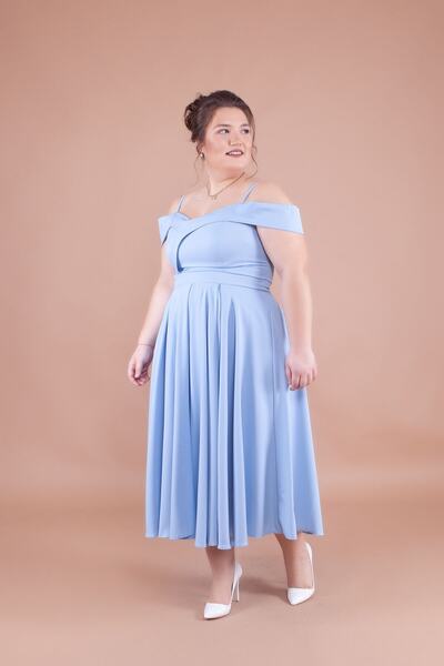 Bidoluelbise Women's Plus Size Strappy Off-Shoulder Detail Pleated Midi Dress