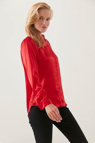 MEECY Women's Red Satin Shirt