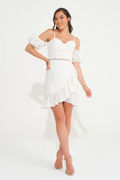 SpringStore Rochie de seara cu siret cu bretele din franghie ecru