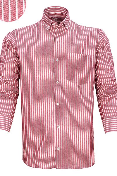 Varetta Men's Burgundy Striped Board Pattern Long Sleeve Buttoned Collar Classic Cut Shirt