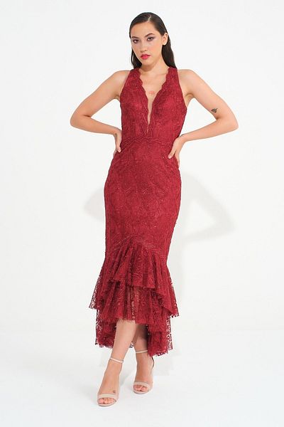 SpringStore Rochie de seara burgundy cu decolteu decoltat