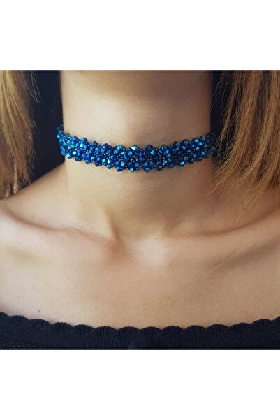 Handmade By HLY Handmade Antique Blue Crystal Stone Choker Necklace