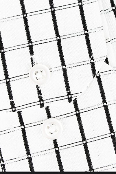 Varetta Men's Black Checkered Pattern Long Sleeve Buttoned Collar Classic Cut Shirt