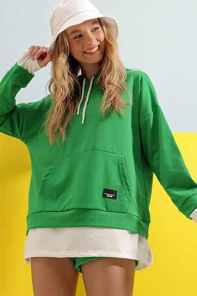 Trend Alaçatı Stili Sweatshirt - Grün - Regular Fit