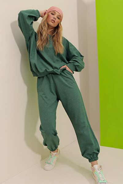 Trend Alaçatı Stili Sweatsuit - Green - Regular